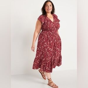 Old Navy Waist-Defined Flutter-Sleeve Smocked Floral Midi Dress Sz 3x NWT